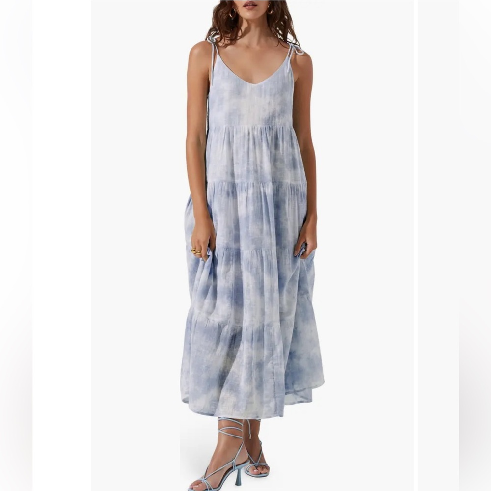 ASTR the Label Paradise 100% Cotton Tie Dye Tiered Maxi Sundress Blue XL